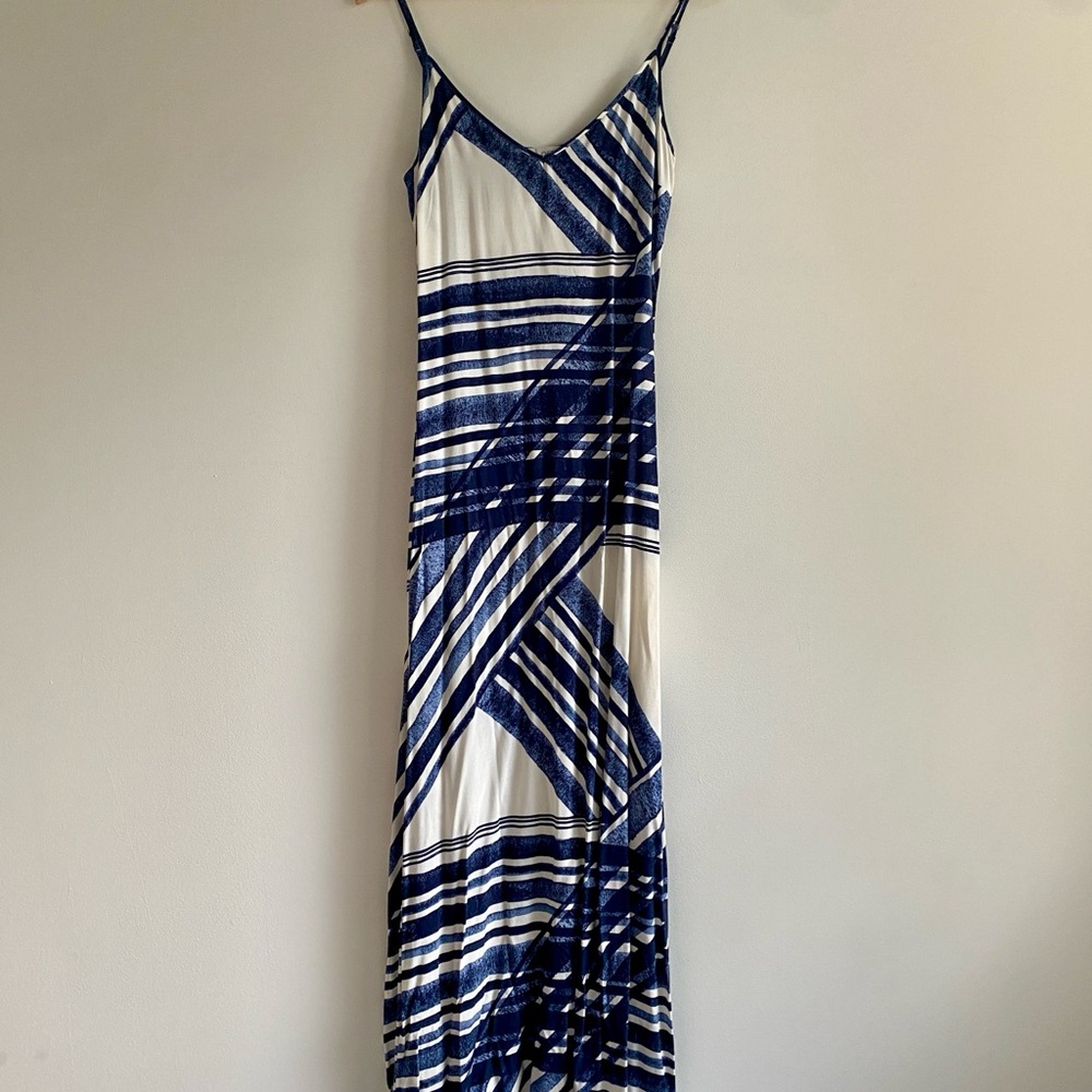 LOFT Blue and White Spaghetti Strap Maxi Dress